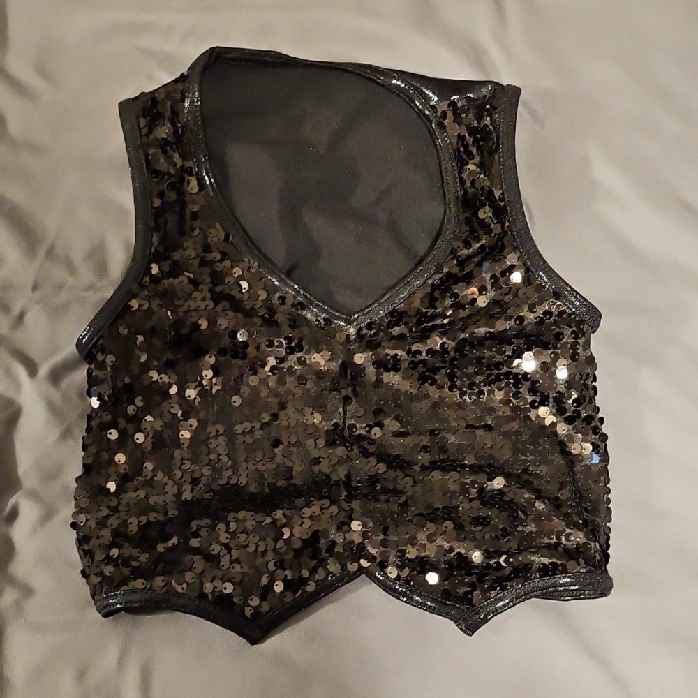 Black Sequin Sleeveless Crop Top/Vest
